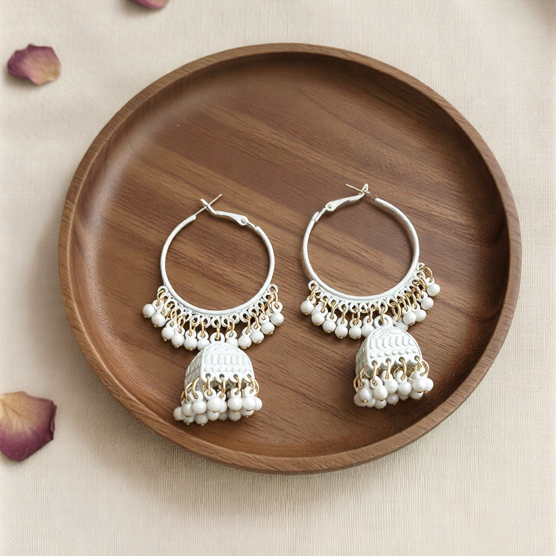 Royal Imperial Matte Jhumka Hoops – Handcrafted Traditional Statement Jewelry