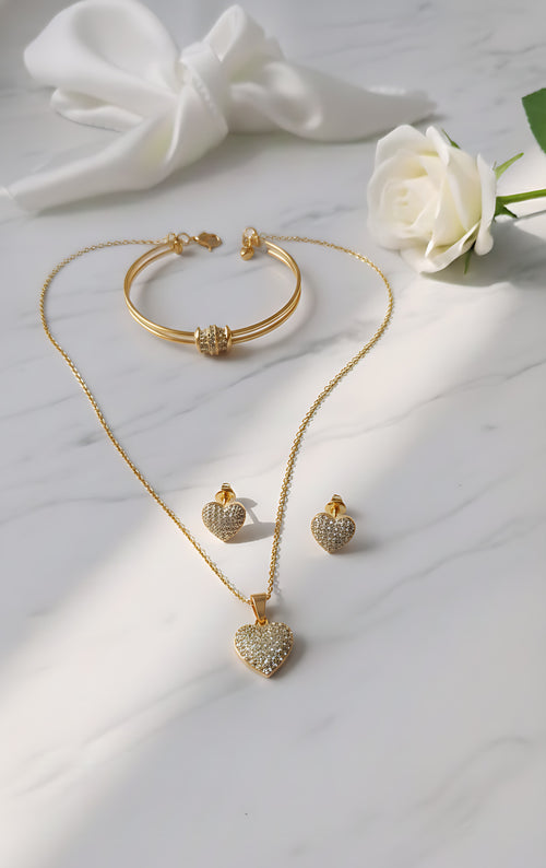 Heart Butterfly Bangle Gold Plated Open-Work Charm Bracelet