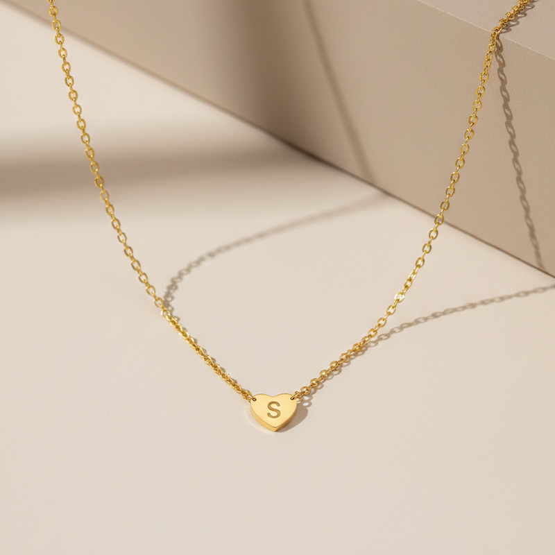 Initial "S" Signature Pendant Necklace – Minimalist Metallic Alphabet Jewelry