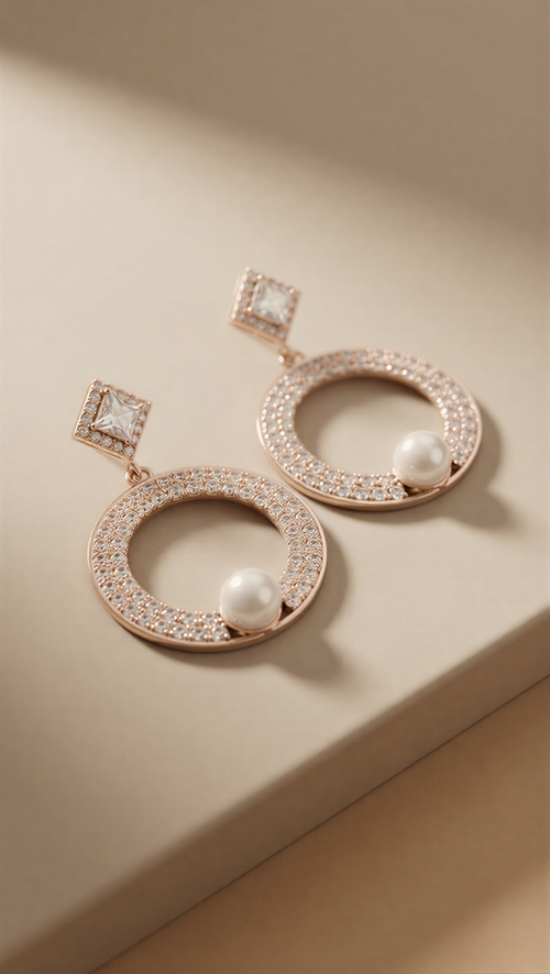 Premium Pearl Drop Circle Earrings - jewlery