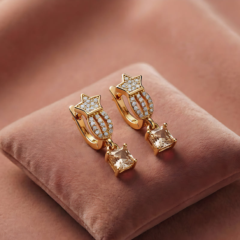 Starlight Crystal Drop Earrings - Gold Plated Huggie Hoops