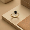 The Aura Oval Halo Ring – Champagne Sparkle in Polished Silver and golden