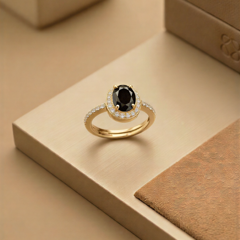 The Aura Oval Halo Ring – Champagne Sparkle in Polished Silver and golden