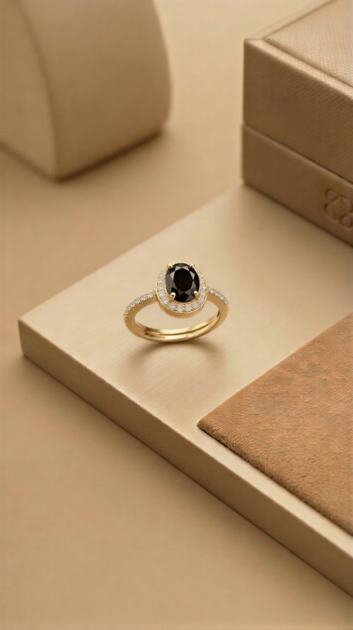 The Aura Oval Halo Ring – Champagne Sparkle in Polished Silver and golden