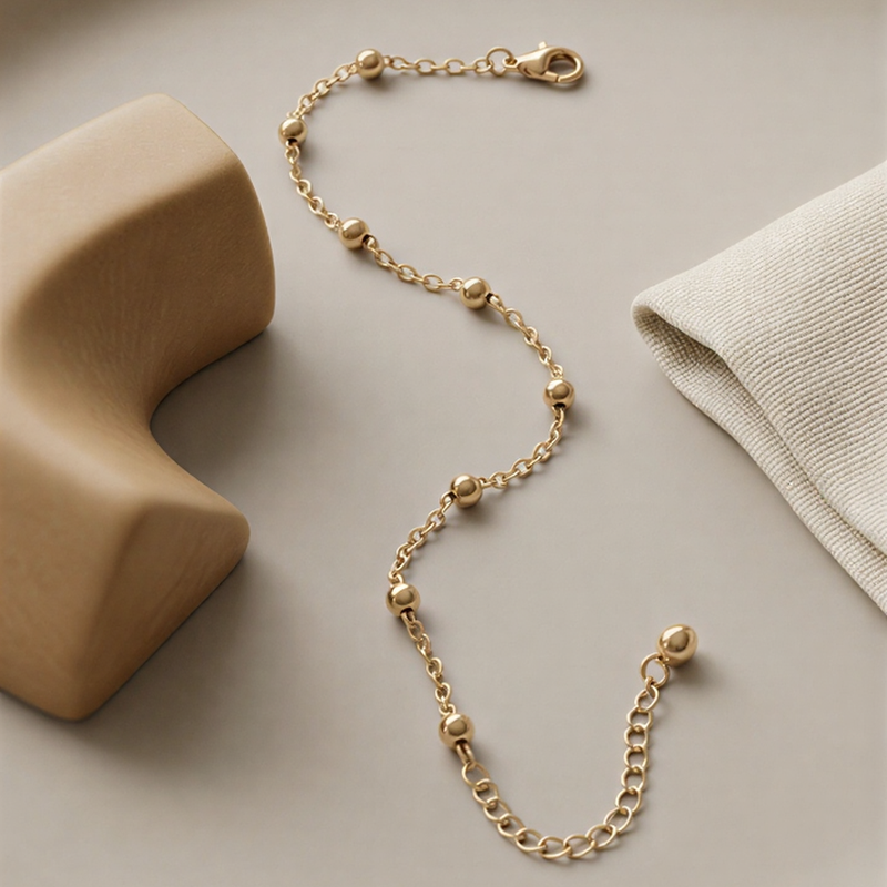 Gold Plated Minimalist Satellite Bead Anklet – Timeless Luxury Foot Jewelry
