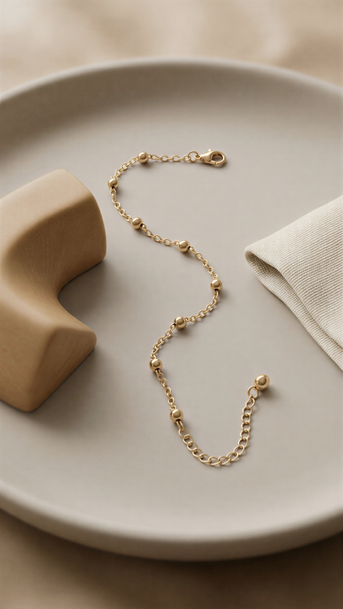 Gold Plated Minimalist Satellite Bead Anklet – Timeless Luxury Foot Jewelry