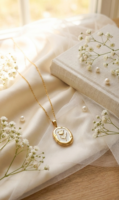 Golden Petal Filigree Necklace – Vintage Inspired Floral Locket