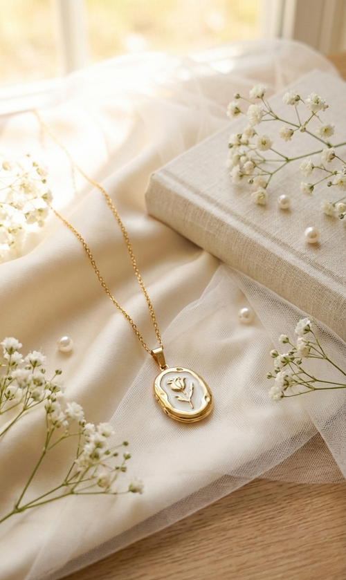 Golden Petal Filigree Necklace – Vintage Inspired Floral Locket