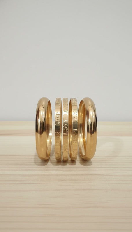 Love Engraved Stackable Bangle Set - Premium Polished Gold & Silver Finish