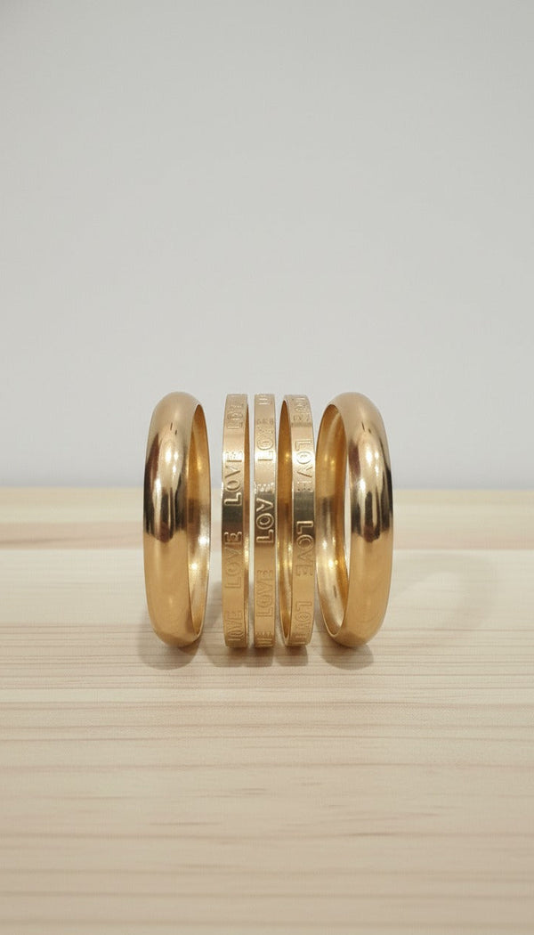 Love Engraved Stackable Bangle Set - Premium Polished Gold & Silver Finish