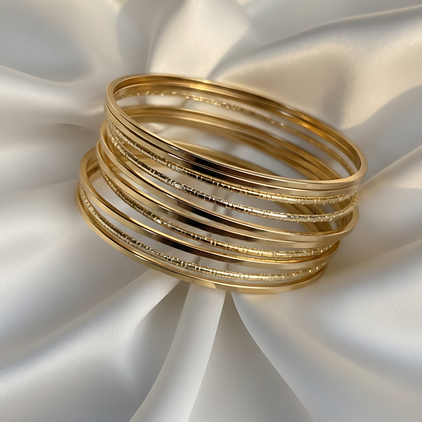 Honey-Toned Mixed Texture Bangle Set - Elegant Metallic Finish | One Jewellery Store