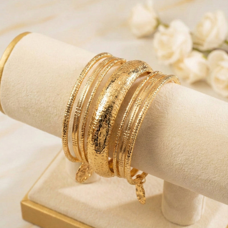 Heritage Honey-Toned Bangle Set - Traditional Textured Design | One Jewellery Store