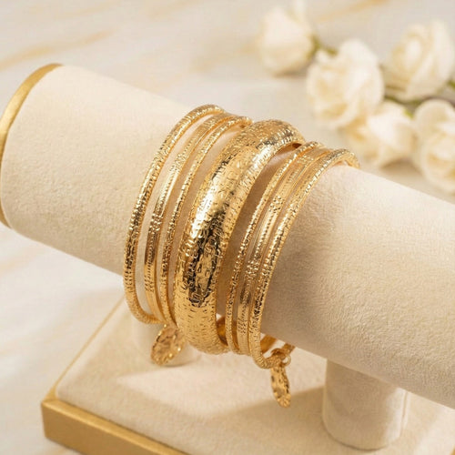 Heritage Honey-Toned Bangle Set - Traditional Textured Design | One Jewellery Store