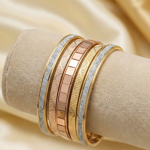 Tricolor Textured Bangle Set - 5 Piece Premium Artificial Fashion Jewelry