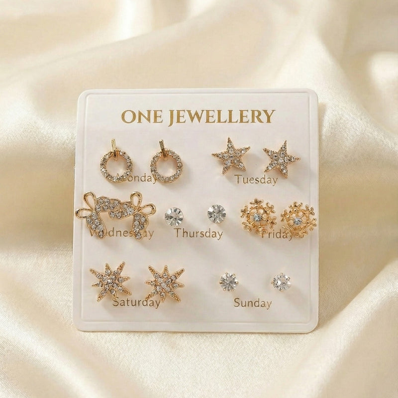 7-Pair "Daily Essentials" Gold-Tone Earring Set – Weekly Calendar Collection