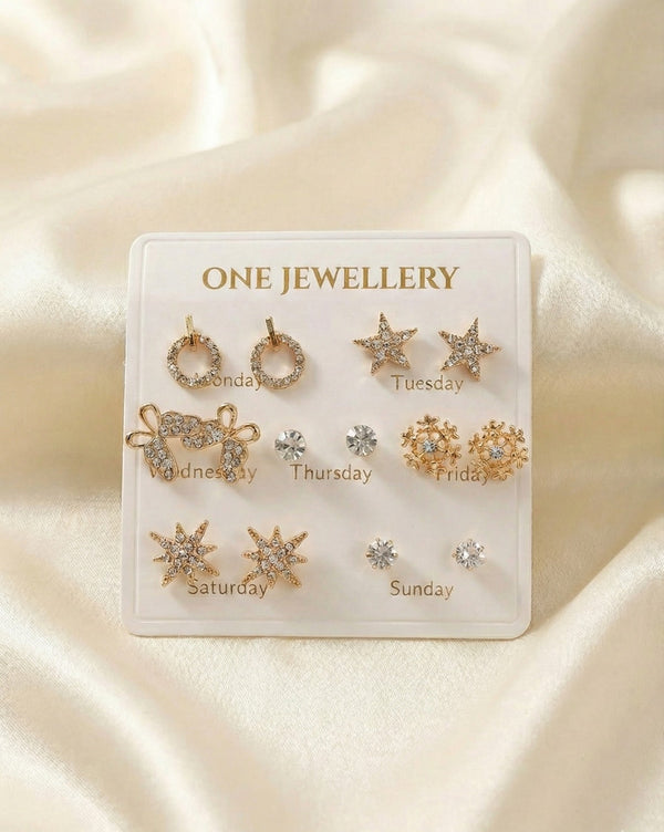 7-Pair "Daily Essentials" Gold-Tone Earring Set – Weekly Calendar Collection