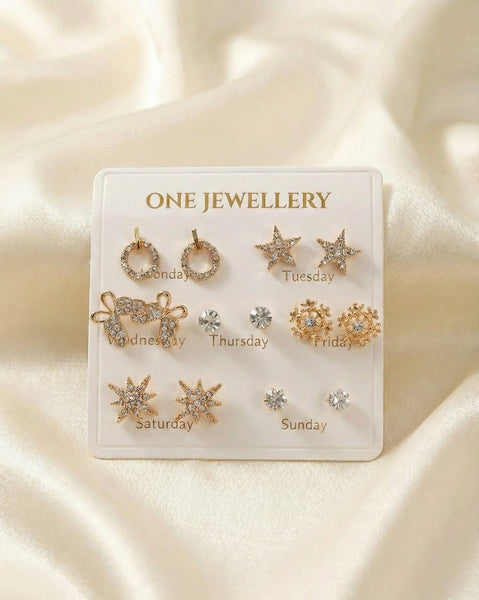 7-Pair "Daily Essentials" Gold-Tone Earring Set – Weekly Calendar Collection