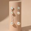 Elegant Dual-Pearl Drop Earrings – High-Shine Geometric Studs .