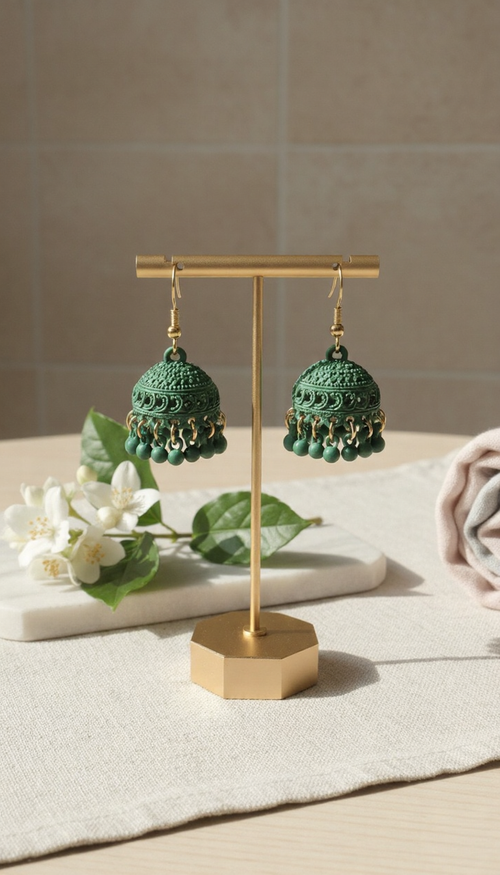 Premium Matte Jhumka Collection – Multi-Color Traditional Fusion Earrings with Intricate Mesh Design | One Jewellery