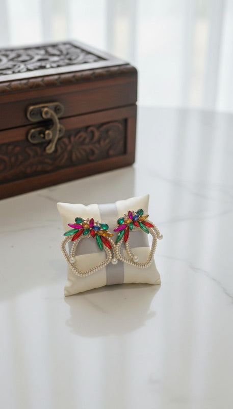 Royal Lotus Statement Earrings - Handcrafted Pearl & Crystal Teardrop Collection