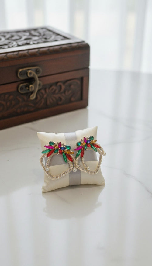 Royal Lotus Statement Earrings - Handcrafted Pearl & Crystal Teardrop Collection