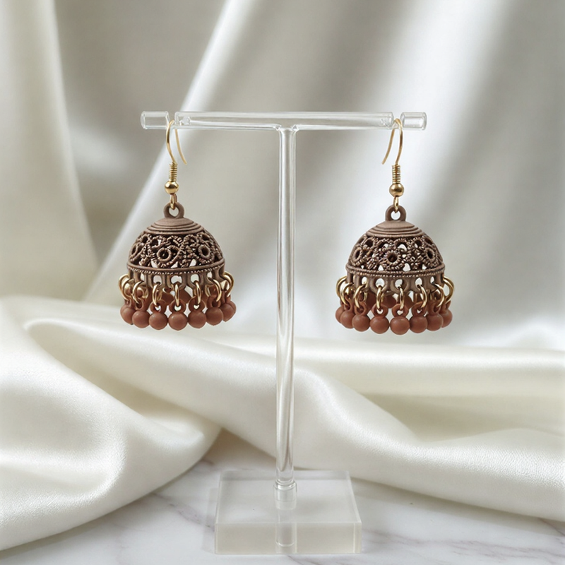 Traditional Matte Filigree Jhumka Earrings – Elegant Ethnic Dangle Earrings for Festive Wear