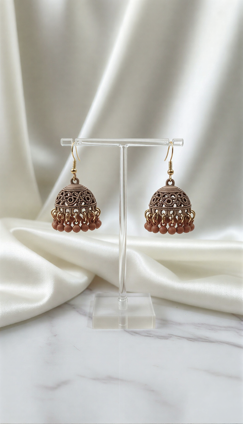 Traditional Matte Filigree Jhumka Earrings – Elegant Ethnic Dangle Earrings for Festive Wear