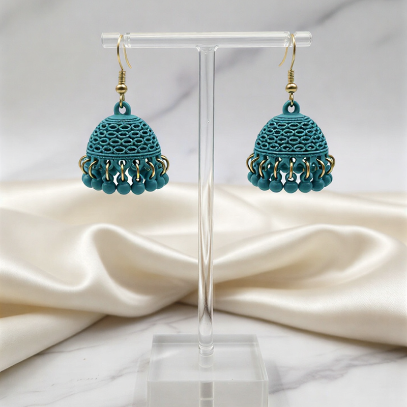 Premium Teal Matte Jhumka Earrings – Elegant Traditional Design