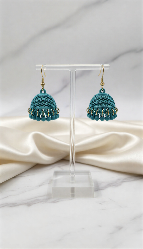 Premium Teal Matte Jhumka Earrings – Elegant Traditional Design