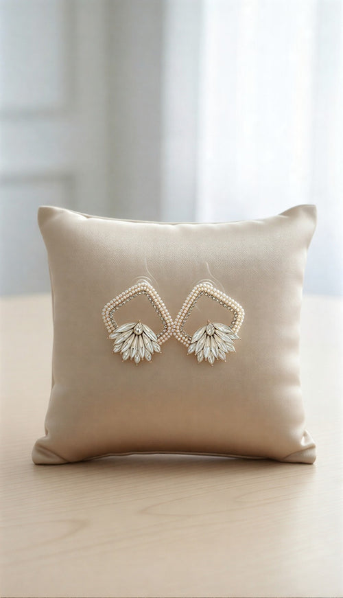 Geometric Crystal Fan Statement Earrings - Modern Square Frame Collection