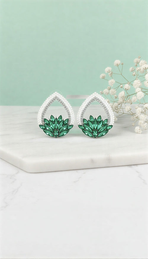 Elegant Pearl & Crystal Teardrop Earrings - Lotus-Inspired Statement Jewelry