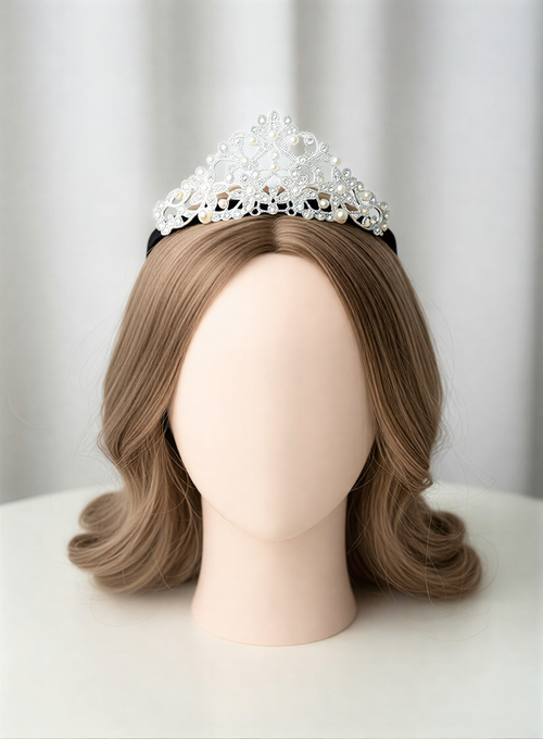 Silver Pearl & Crystal Filigree Tiara – Elegant Bridal Headband for Weddings & Special Occasions