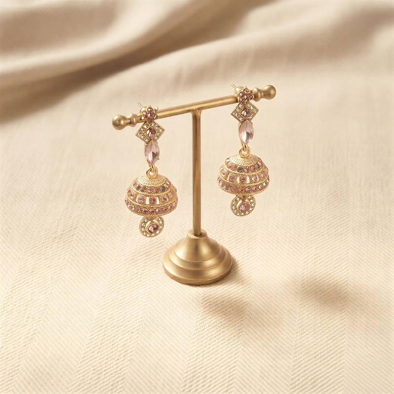 Elegant Crystal Jhumka Earrings - Traditional Drop Earrings | Multiple Colors Available