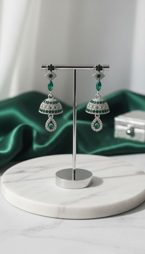 Traditional Crystal Jhumka Earrings - Handcrafted Ethnic Drop Collection | Multiple Colors Available