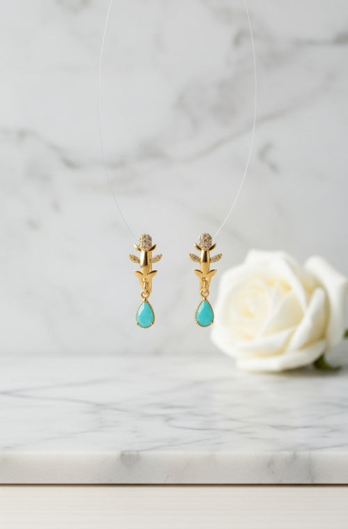 Minimalist Gemstone Teardrop Earrings - Floral Stud Gold-Plated Dangles