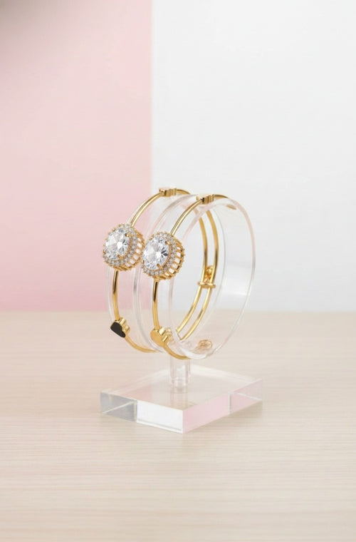 Elegant Gemstone Adjustable Bangle Collection - Gold-Plated Artisan Statement Jewelry