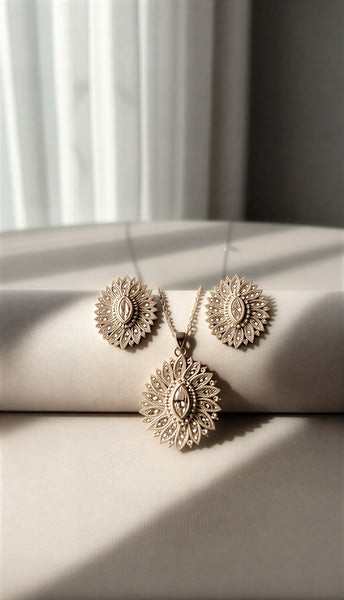Luxury Black Clover  Jewelry Set | Gold Plated Necklace &  Stud Earrings