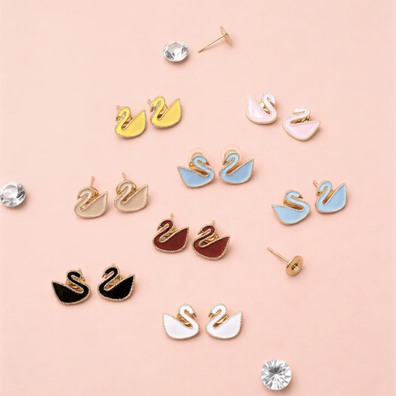 Elegant Enamel Swan Stud Earrings for Women - Premium 8-Color Collection