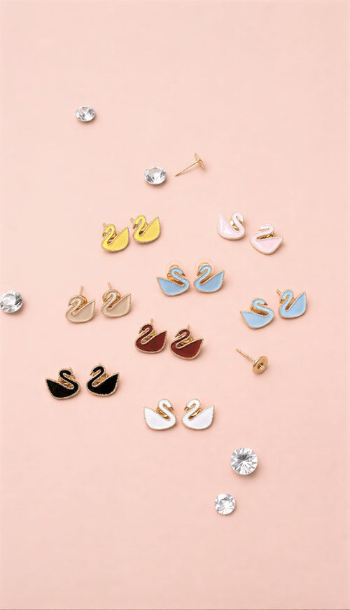 Elegant Enamel Swan Stud Earrings for Women - Premium 8-Color Collection