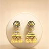 Vibrant Canary Yellow Beaded Jhumkas – Traditional Oxidized Drop Earrings