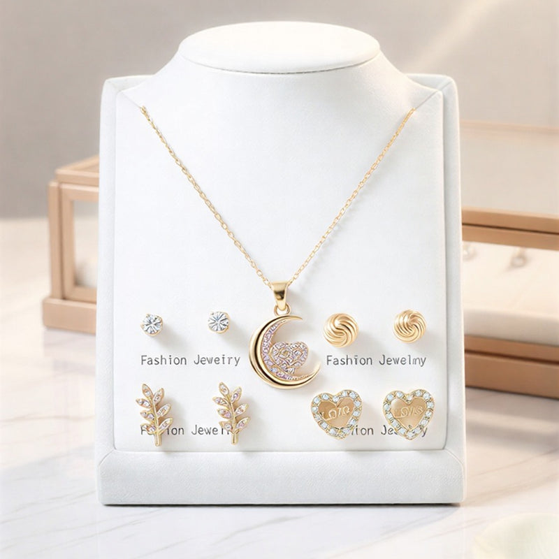 Pack of 7 Weekly Earrings - Gold-Plated Cherry, Crown & Butterfly Stud Set