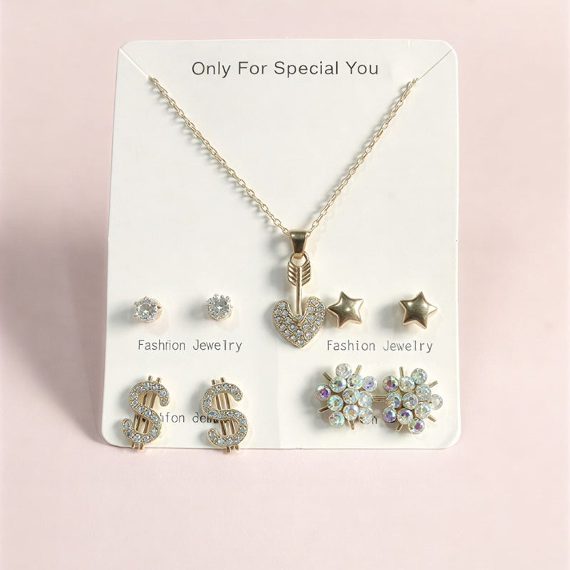 Weekly Earring Wardrobe - 7 Pairs of Elegant Gold-Plated Studs & Drop Earrings