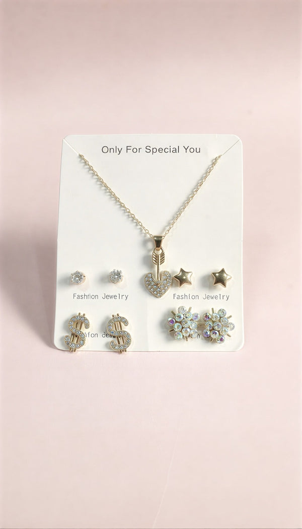 Weekly Earring Wardrobe - 7 Pairs of Elegant Gold-Plated Studs & Drop Earrings