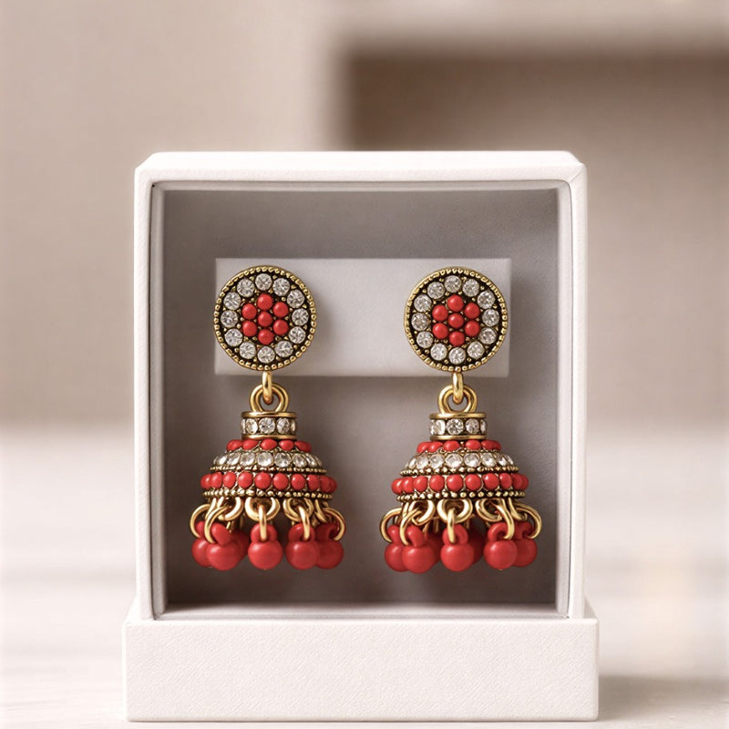 Luxurious Pearl & Stone Studded Jhumkas - Classic Indian/Pakistani Style