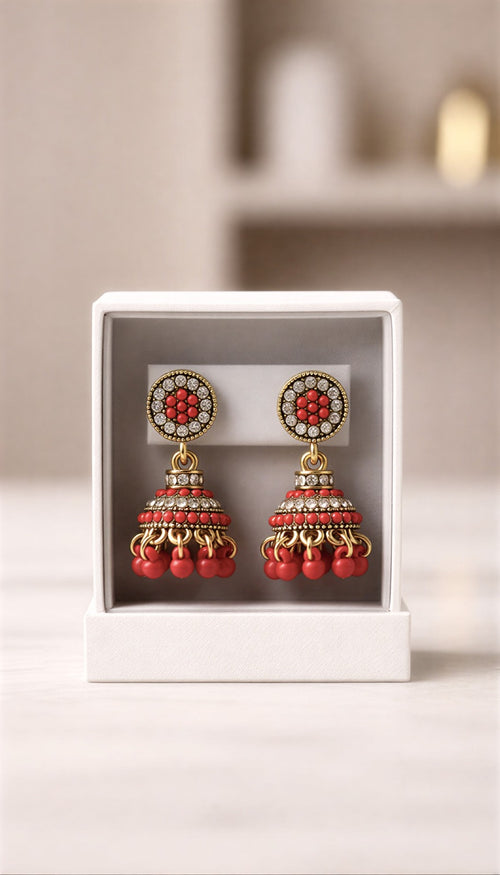 Luxurious Pearl & Stone Studded Jhumkas - Classic Indian/Pakistani Style