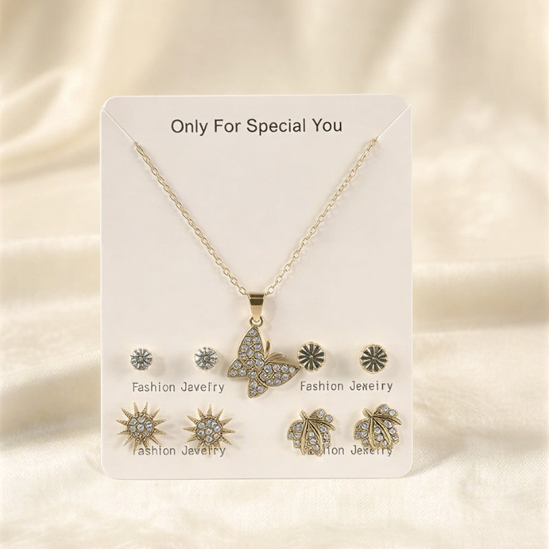 Glitter Leaf Necklace & 4-Pair Stud Gallery .