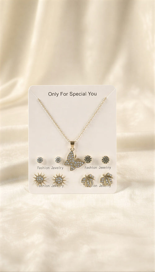 Glitter Leaf Necklace & 4-Pair Stud Gallery .