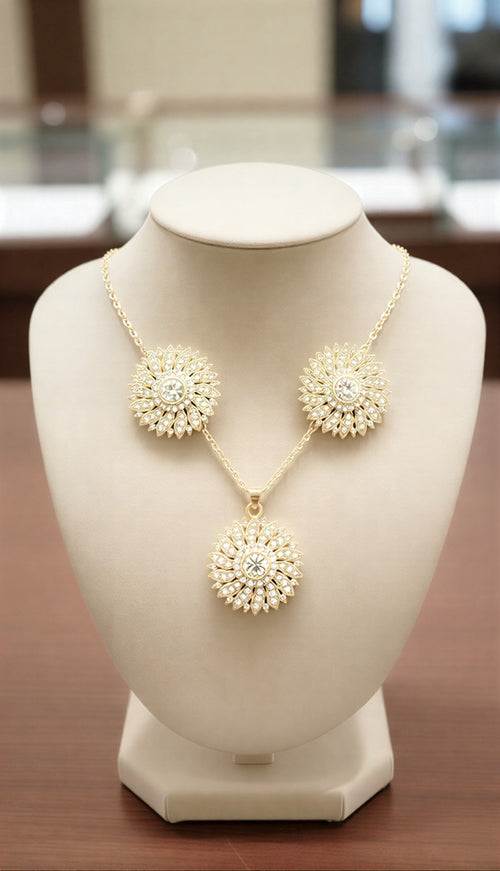 Victorian-Inspired Sunflower Suite – Intricate Crystal Halo Necklace Set