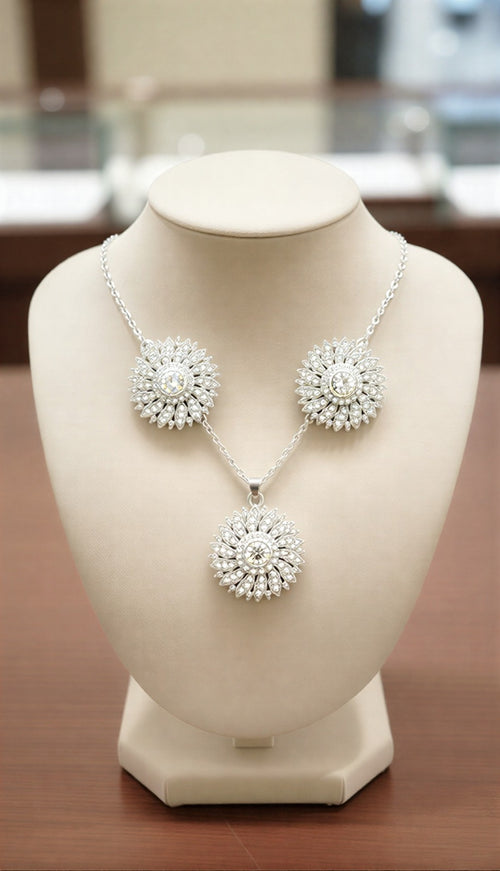 Victorian-Style Sunflower Jewelry Set – Black Onyx-Style Crystal Pendant