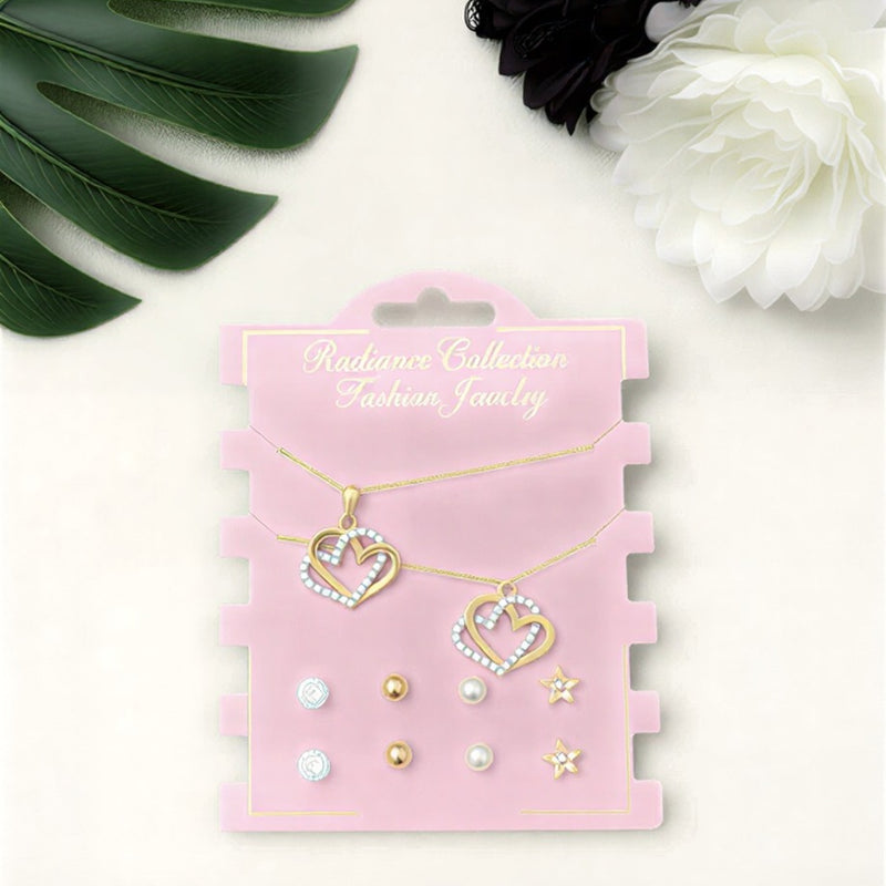 Golden Heart Signature Set – Double Layer Pendants & Luxury Studs